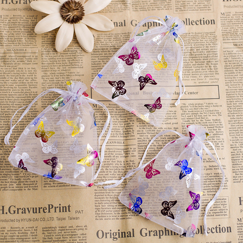 Butterfly 7x9cm Organza Drawstring Mesh Bag-12pcs