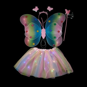 LED Butterfly Rainbow Wings + Skirt 4 Piece Set