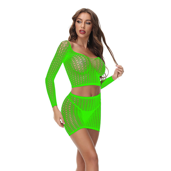 Long Sleeve Mesh 2 Piece Skirt W510