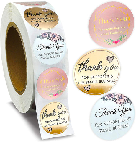 Pink Round Floral Thank You Stickers