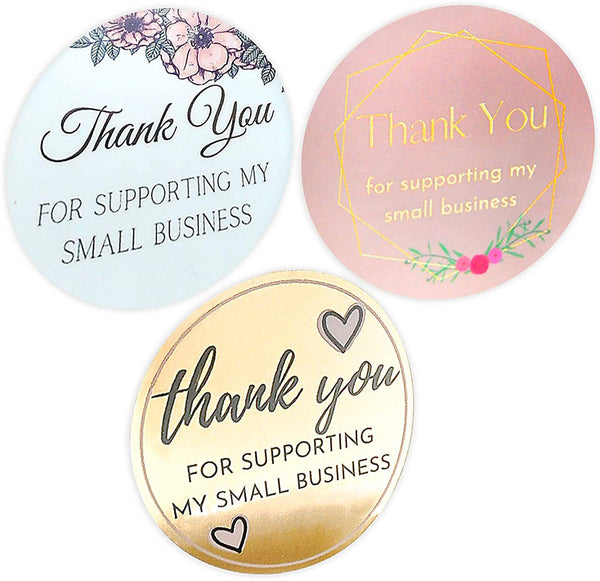 Pink Round Floral Thank You Stickers