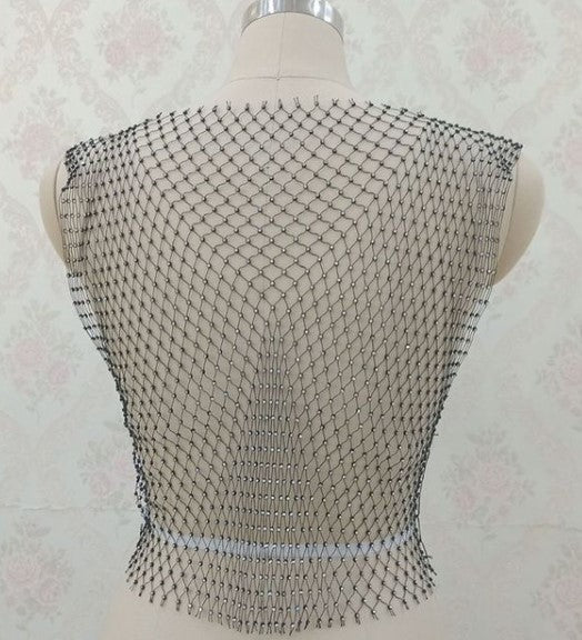 Rhinestones Sheer Mesh Top