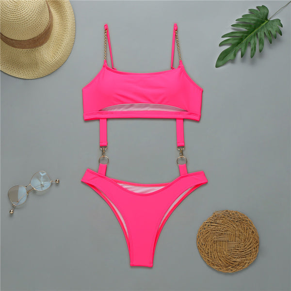 Solid 1 Piece Swimsuit with Buckles