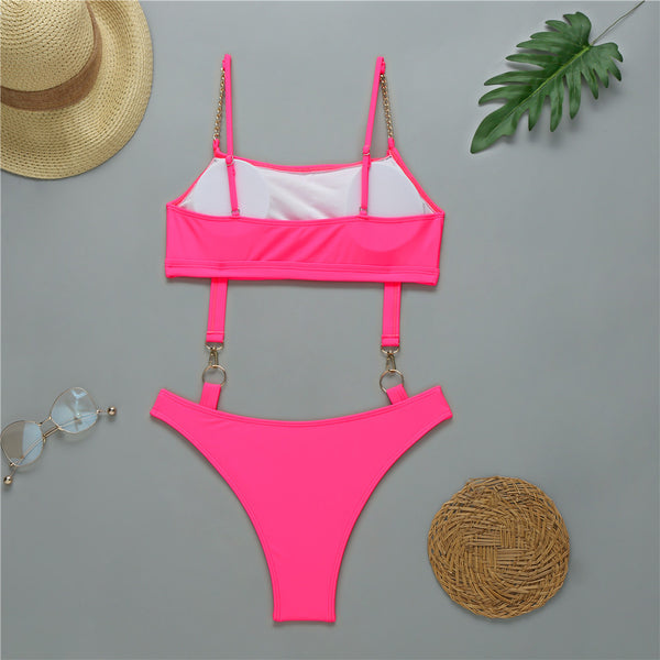 Solid 1 Piece Swimsuit with Buckles