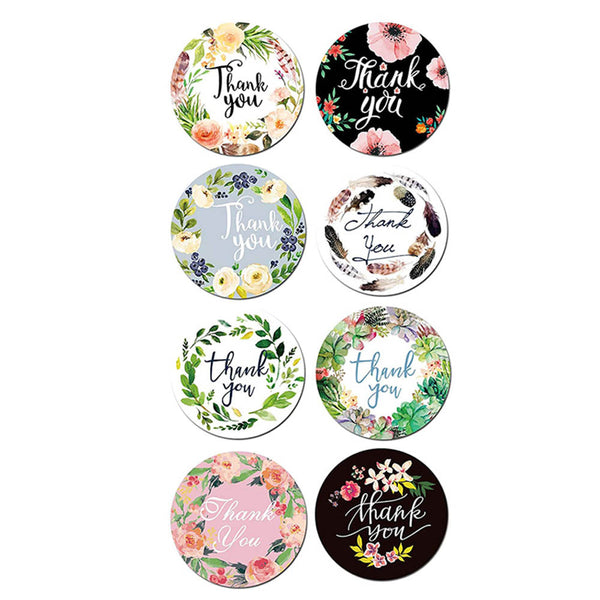 Round Floral Thank You Stickers