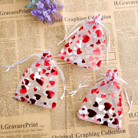 Hearts 7x9cm Organza Drawstring Mesh Bag-12pcs