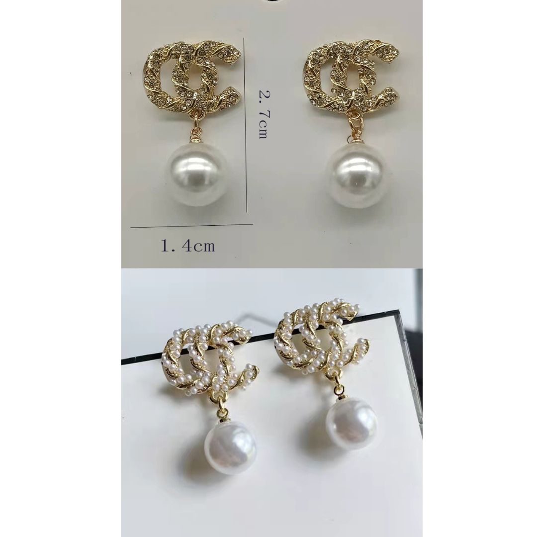 CC Pearl and Diamond Drop Earrings