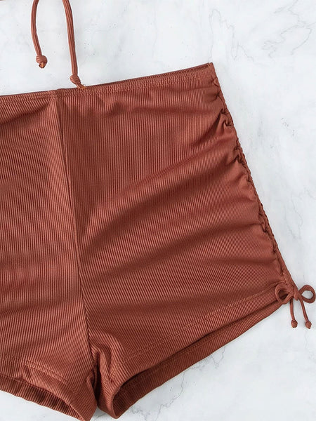 Drawstring Halter Shorts Swim Set