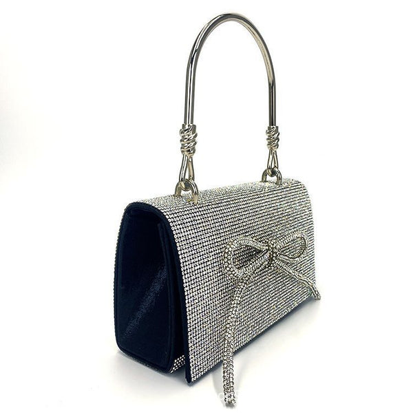 Metal Handle Diamante Bow Evening Clutch