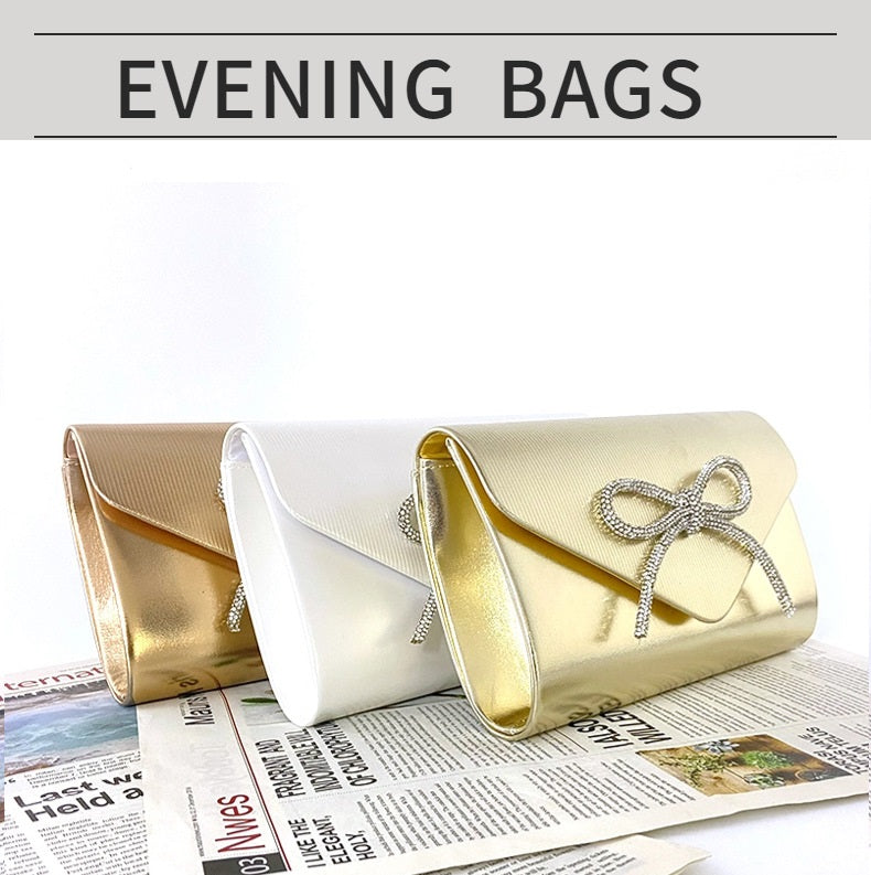 Metallic Diamante Bow Evening Clutch