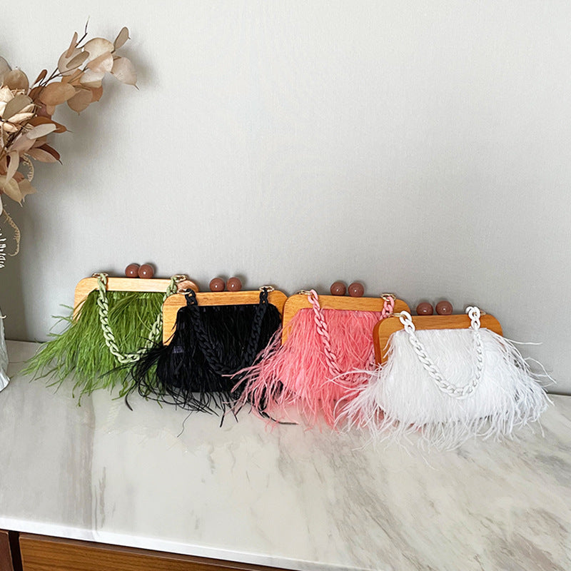 Ostrich Feather Wooden Frame Clutch