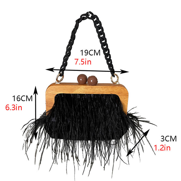 Ostrich Feather Wooden Frame Clutch