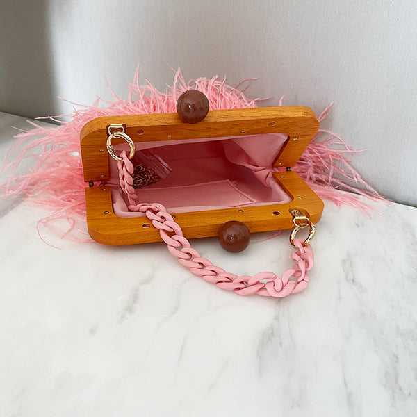 Ostrich Feather Wooden Frame Clutch