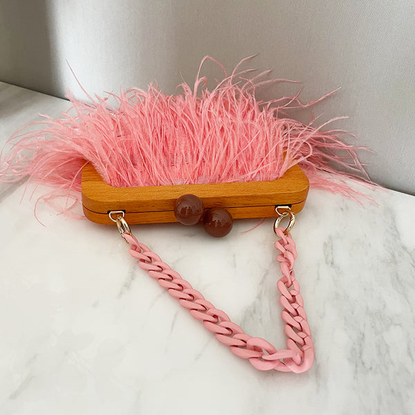 Ostrich Feather Wooden Frame Clutch