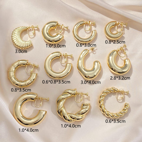 C Shaped Thick Glossy Clip Earrings