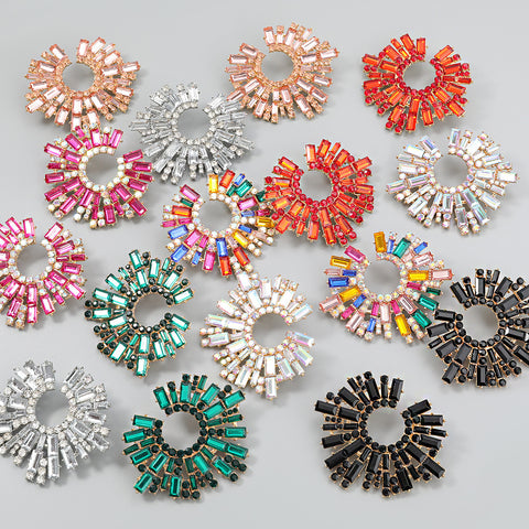 Flashy Sunflower Rhinestone Earrings