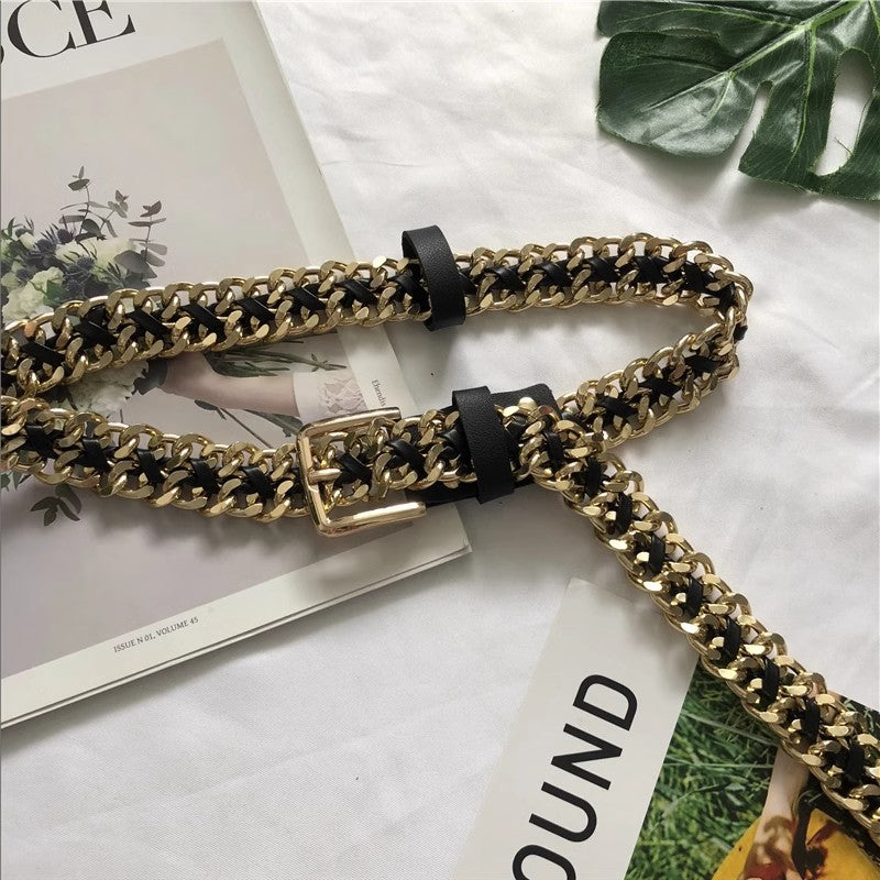 Metal Double Row Braided Thick Chain Belt