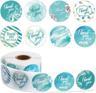 Teal Round Thank You Stickers