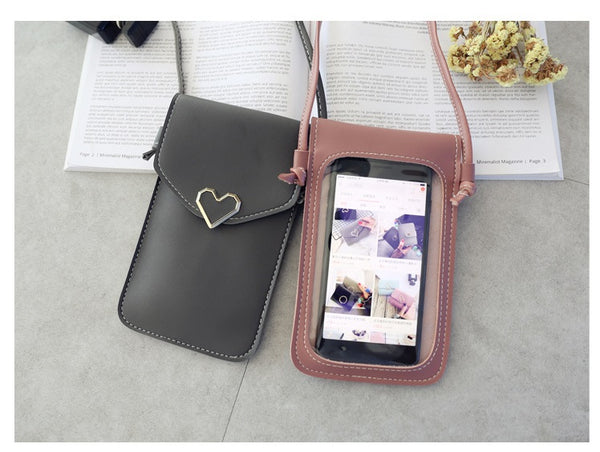 Heart Buckle Mobile Bag With Transparent Touch Screen