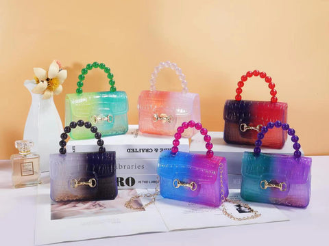 PVC Jelly Gradient Color Bead Handle Mini Bag