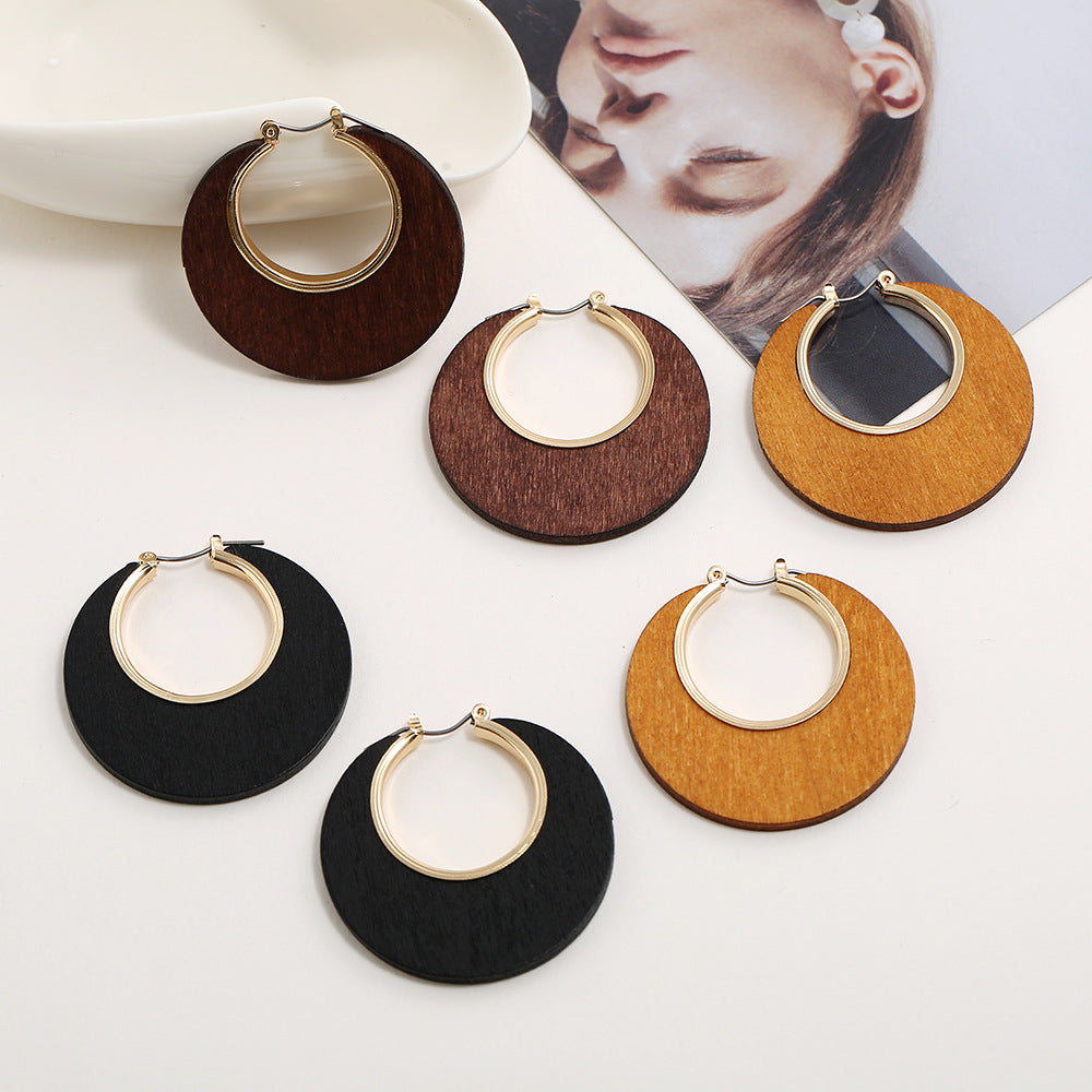 Round Wood Hollow Earrings