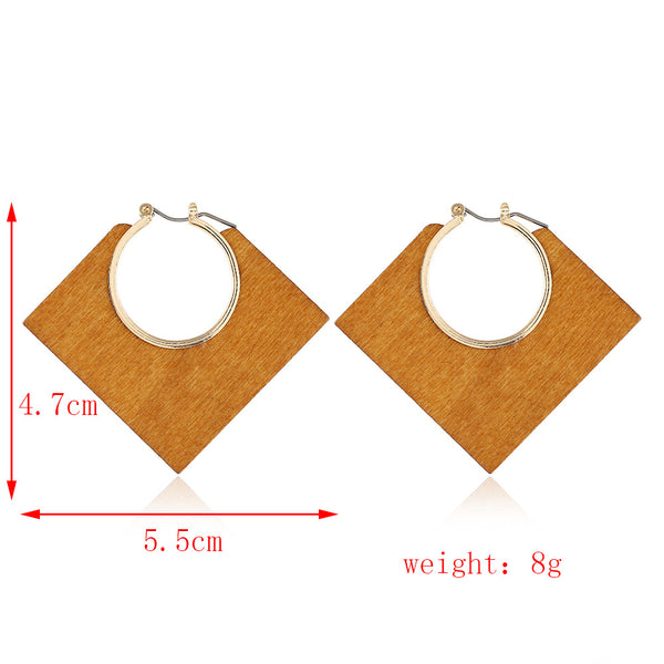 Diamond Shaped Wood Hollow Earrings