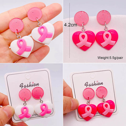 Breast Cancer Awareness Heart Earrings