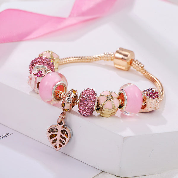 Pink Stainless Steel Daisy Charm Bracelet