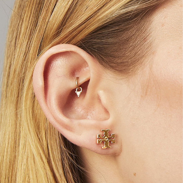 TB Glossy Gold Logo Earrings