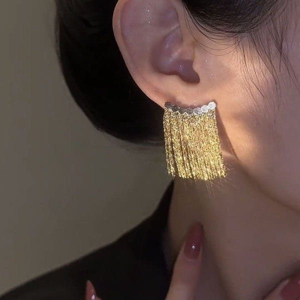 Arc-Shaped Tassel Earrings