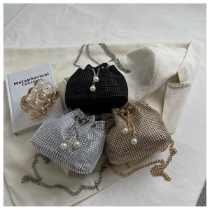 Studded Drawstring Pouch With Pearls x6330