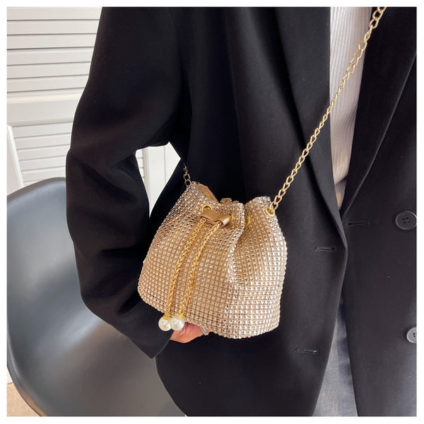 Studded Drawstring Pouch With Pearls x6330