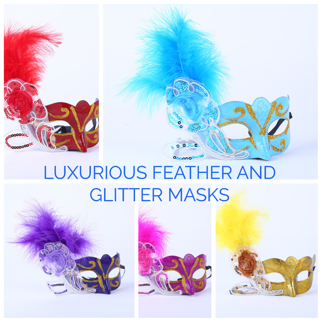 Mask with Feathers and Glitters