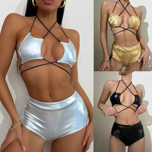 2 Piece Strappy Metallic Swimsuit