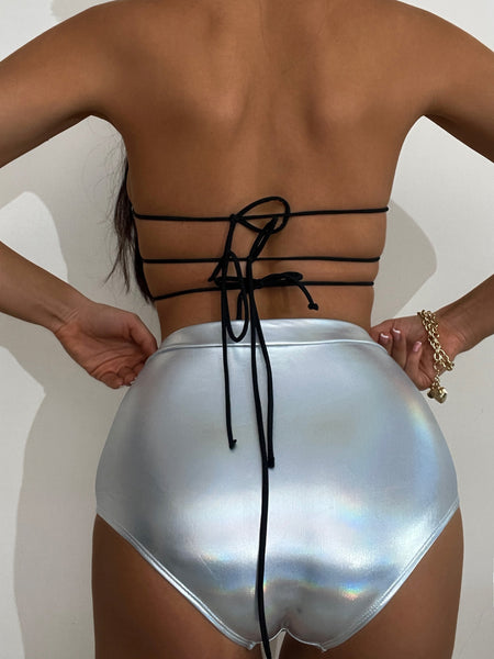 2 Piece Strappy Metallic Swimsuit