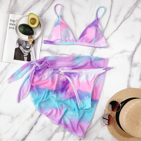 Tie-Dye Three Piece Bikini Set