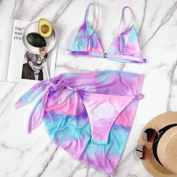 Tie-Dye Three Piece Bikini Set