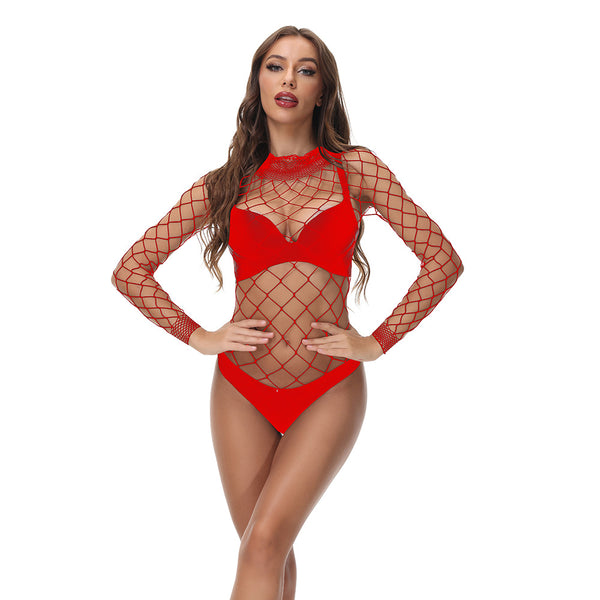 Long Sleeve Fish Net 1 Piece