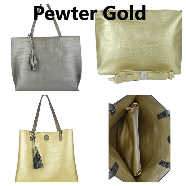 Large Reversible Tote With Detachable Pouch