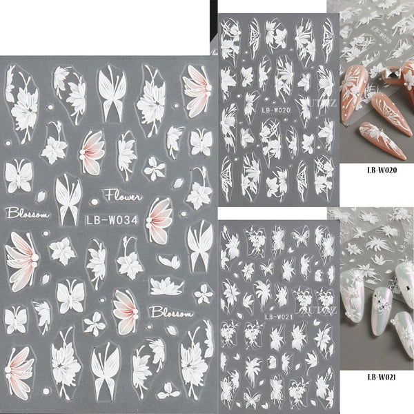 White Butterfly Nail Art Stickers