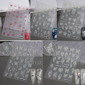 White Butterfly Laser Glazed Nail Art Stickers