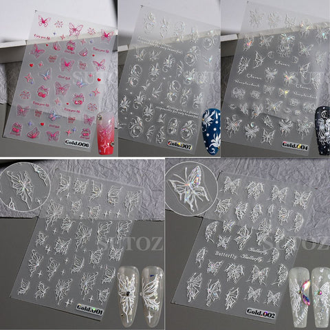 White Butterfly Laser Glazed Nail Art Stickers