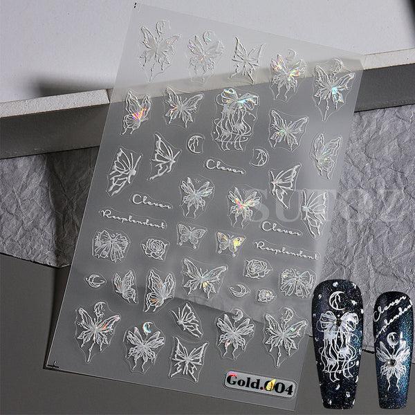 White Butterfly Laser Glazed Nail Art Stickers