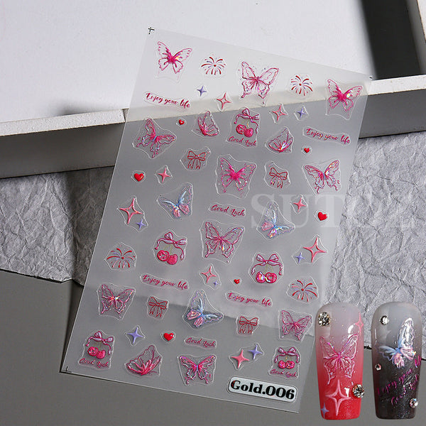 White Butterfly Laser Glazed Nail Art Stickers