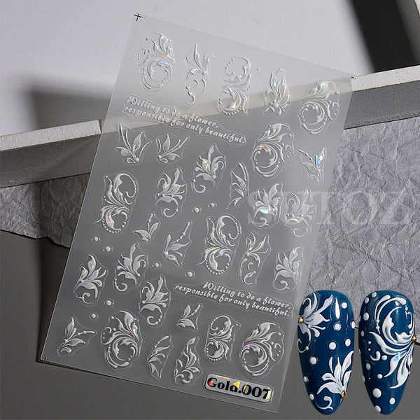 White Butterfly Laser Glazed Nail Art Stickers