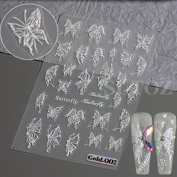 White Butterfly Laser Glazed Nail Art Stickers