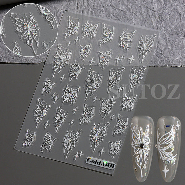 White Butterfly Laser Glazed Nail Art Stickers