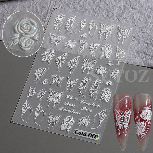 White Butterfly Laser Glazed Nail Art Stickers