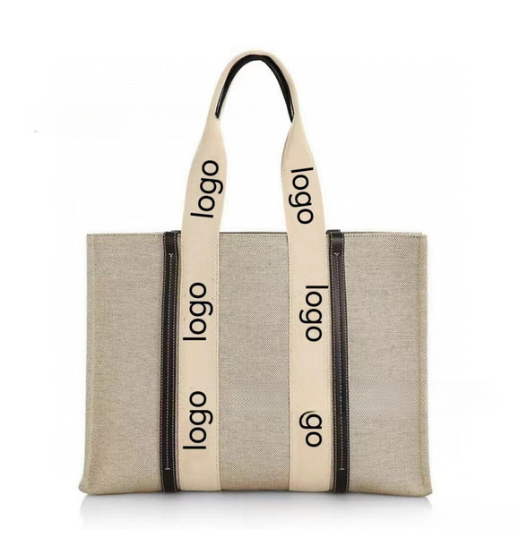 Letter Printed Canvas Shopping Handbag