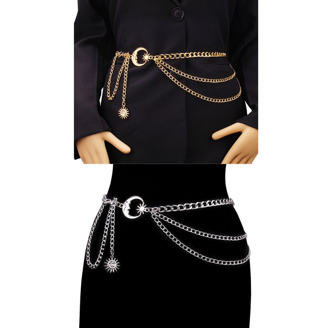 Layered Sun and Moon Tassel Chain Belt Y342